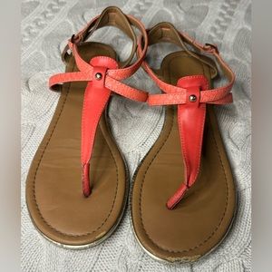 MIX No. 6 Coral Snakeskin Slender Straps Flat Sandals #1106